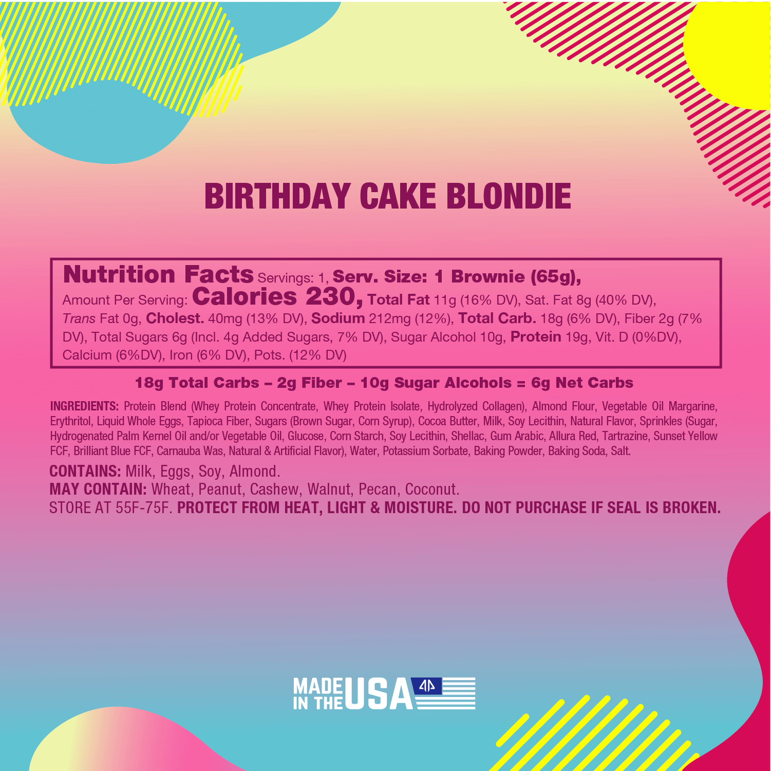 Prime Bites - Protein Brownie - Birthday Cake Blondie Supp Fact