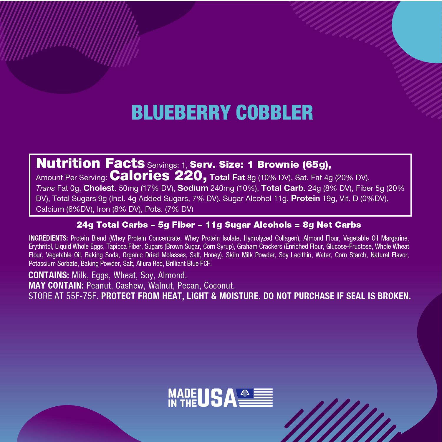 Prime Bites - Protein Brownie - Blueberry Cobbler - Nutrition Facts