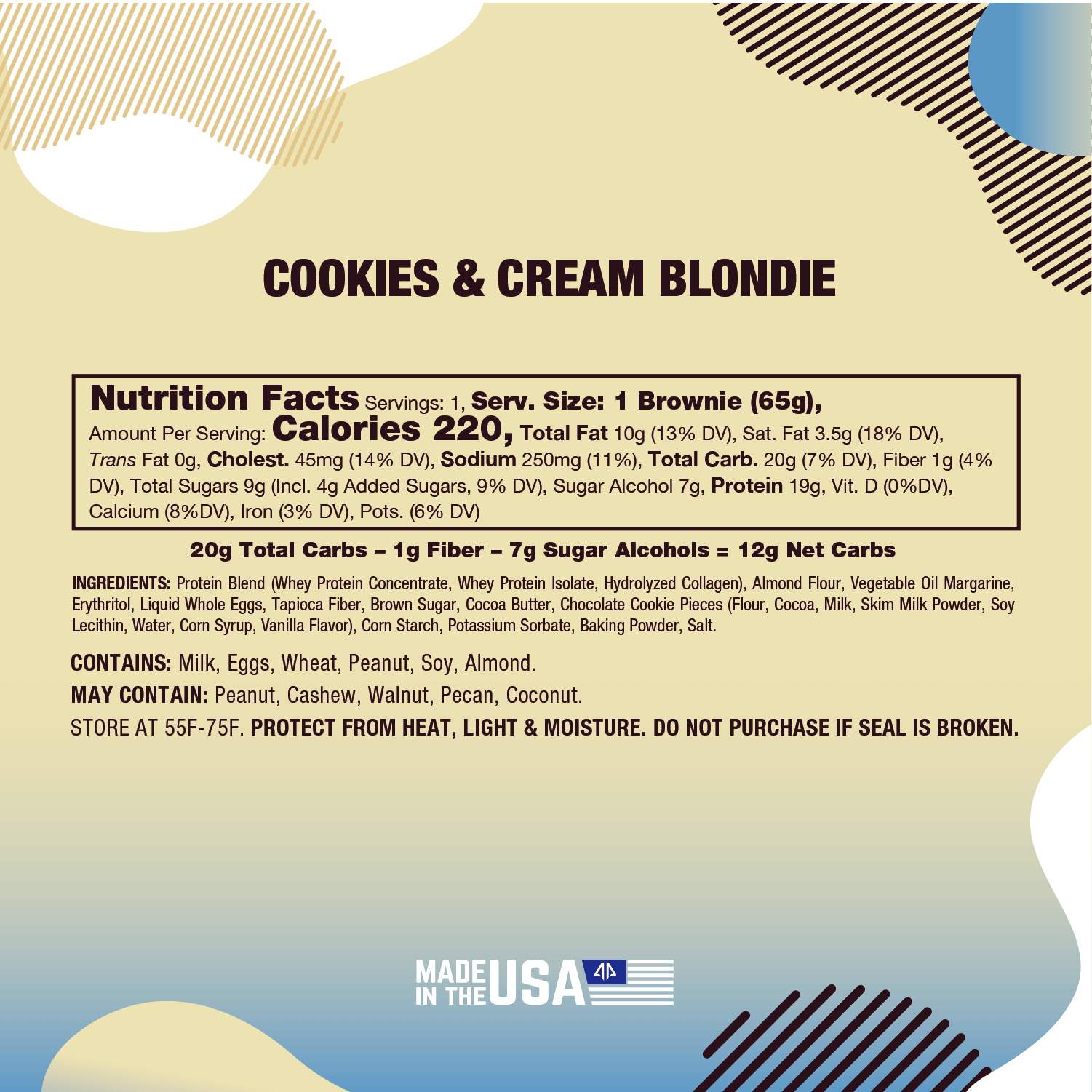 Prime Bites Cookies & Cream Blondie Nutrition Facts